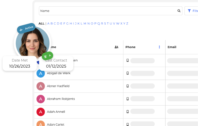 Organize all leads and clients in Wise Agent CRM with sortable real estate contact lists
