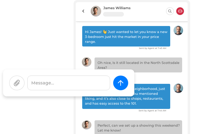 Built-in texting in Wise Agent CRM for messaging leads and clients with automatic logging